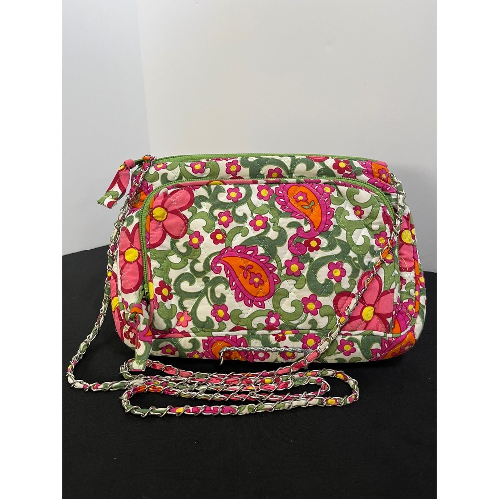 Quilted Floral Paisley Crossbody Bag Pink Green Chain Strap Shoulder Bag